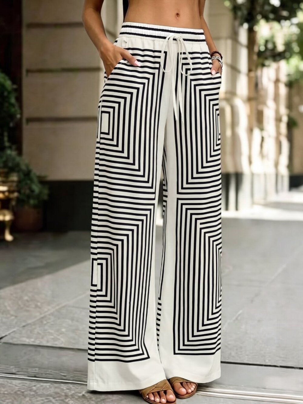 Multicolor Casual Women's Striped High-Waist Loose Wide-Leg Pants - Picture 5 of 5